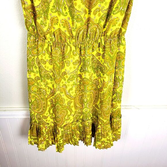 Women's Banana Republic Neon Yellow Paisley Fanned Keyhole Mini Dress Size Small - Picture 6 of 11